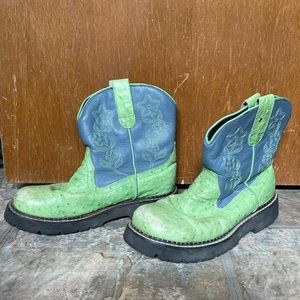 Roper Mini Short Ankle boots blue green ostrich floral